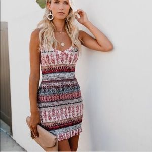 Vici red pattern smocked dress